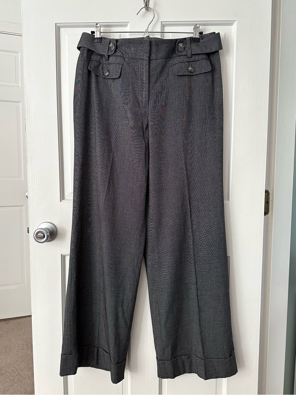 Ann Taylor Wide Leg Cuffed Dress Pants Charcoal Gray Office Career Curvy Size 12